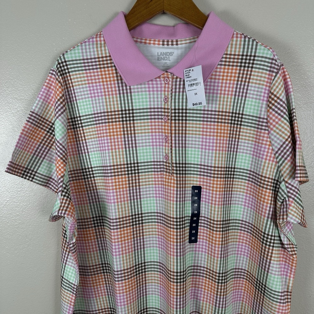 Lands' End Women's 2X Knit Short Sleeve Checker Supima Polo Shirt Top Multi NEW - Picture 4 of 11